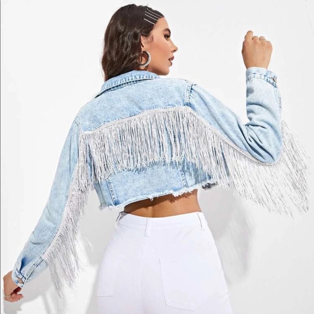 Cropped Denim Jacket w/ fringe